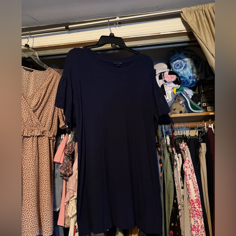 Women’s navy eyelet sleeve shirt dress